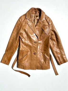 Skin Gear Tan Leather Belted Women's Jacket, XS